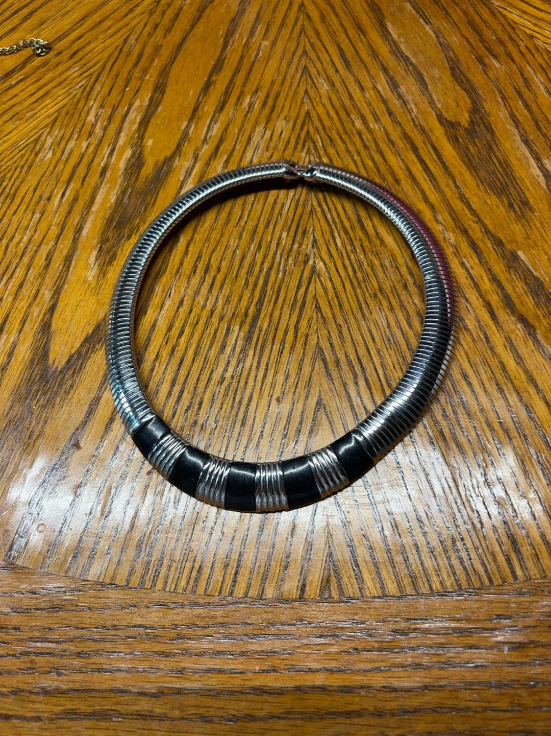 Monet Omega Collar Necklace Black Enamel & Silver Tone