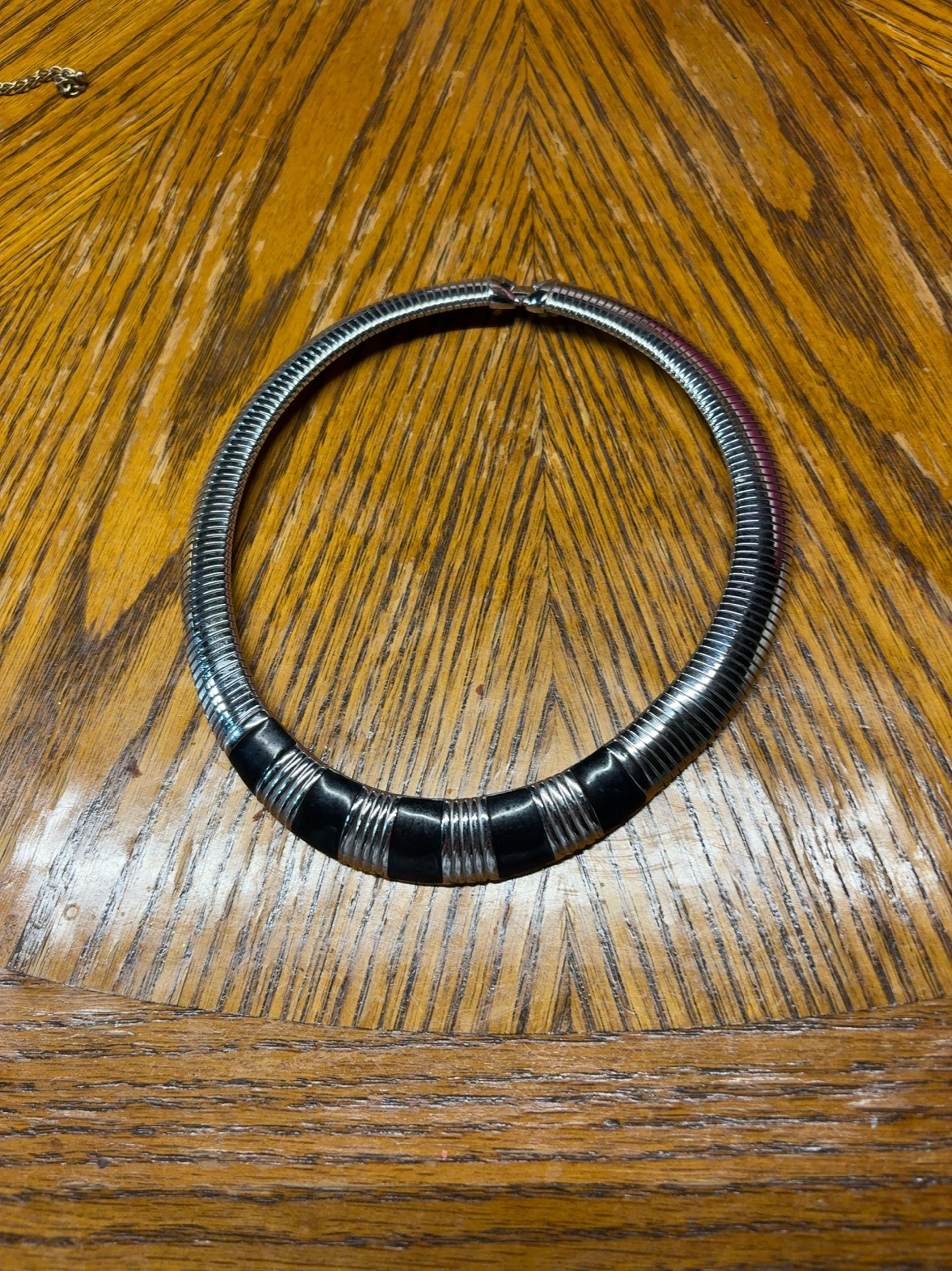 Monet Omega Collar Necklace Black Enamel & Silver Tone