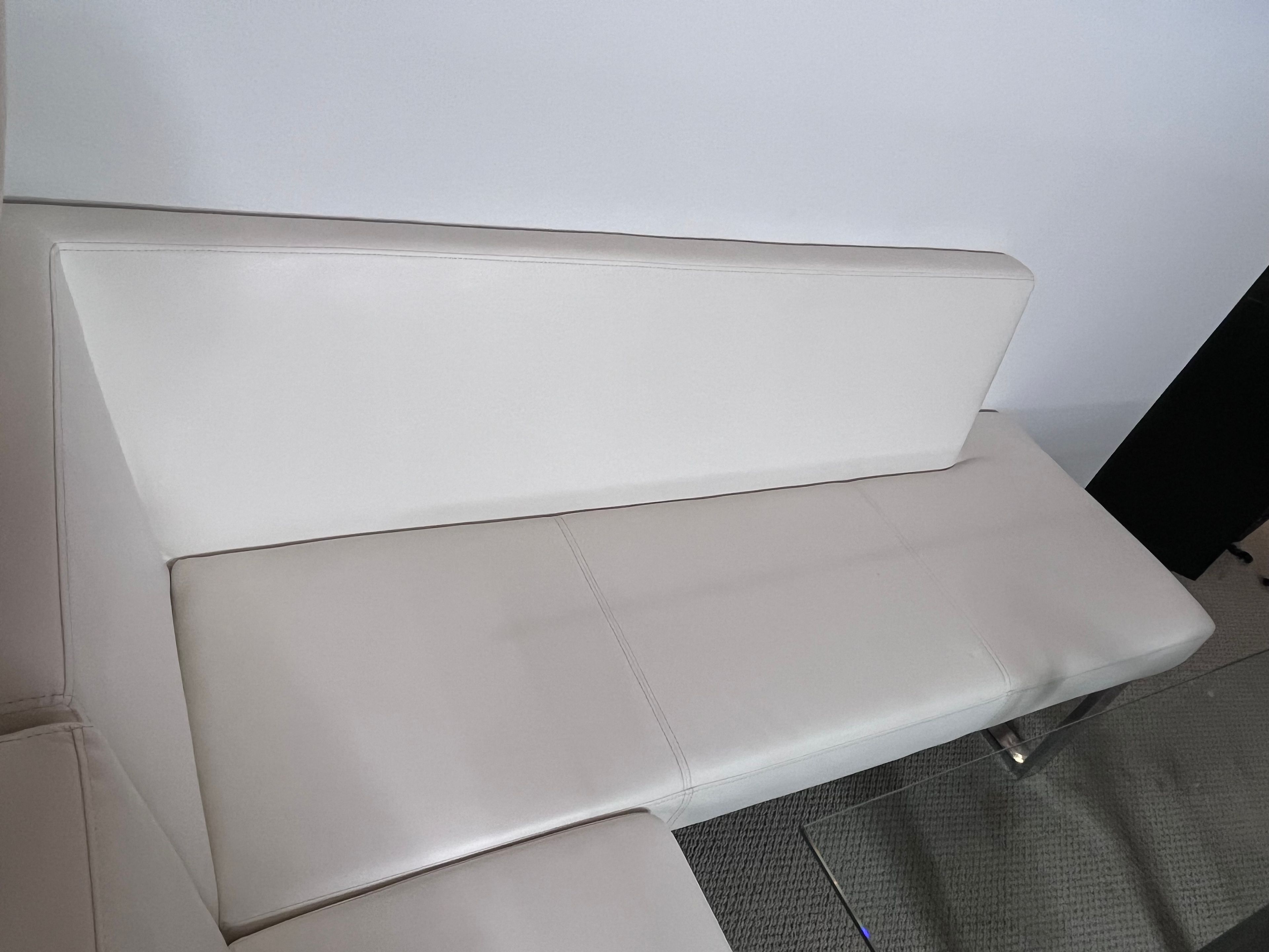 Armen Living Amanda Faux Leather Corner Bench off white dinning booth with glass - Image 3