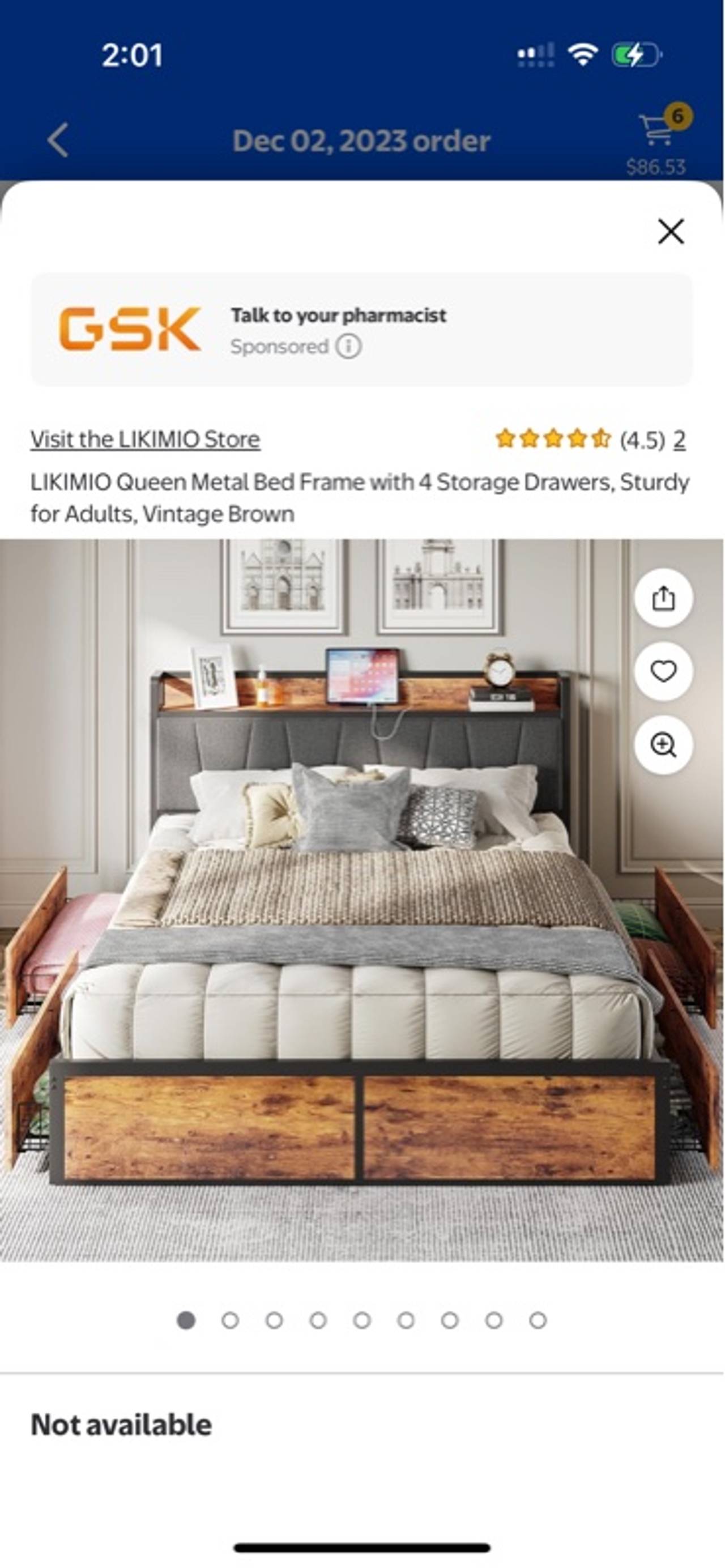 Likimio King Bed Frame with 4 Storage Drawers and Charging Headboard