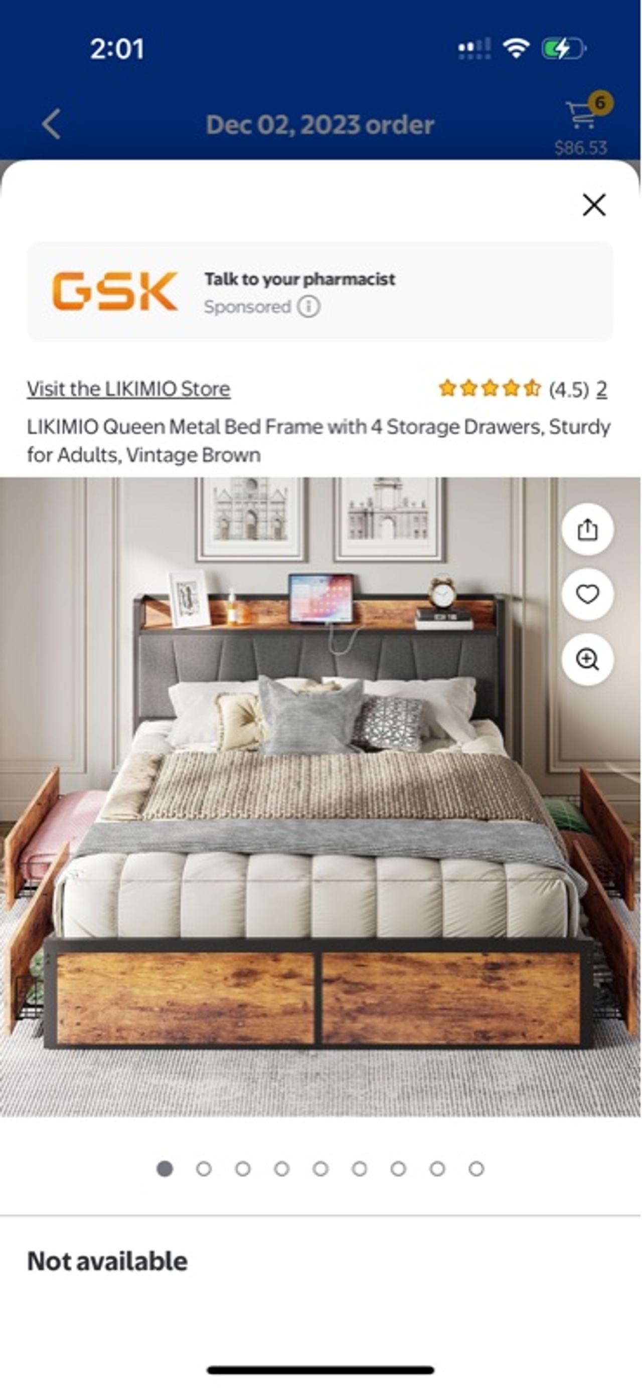 Likimio King Bed Frame with 4 Storage Drawers and Charging Headboard