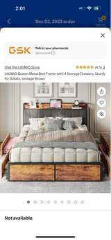 Likimio King Bed Frame with 4 Storage Drawers and Charging Headboard - Image 1
