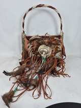 Southwestern Leather and Feather Fringe Decorative Basket - Image 2