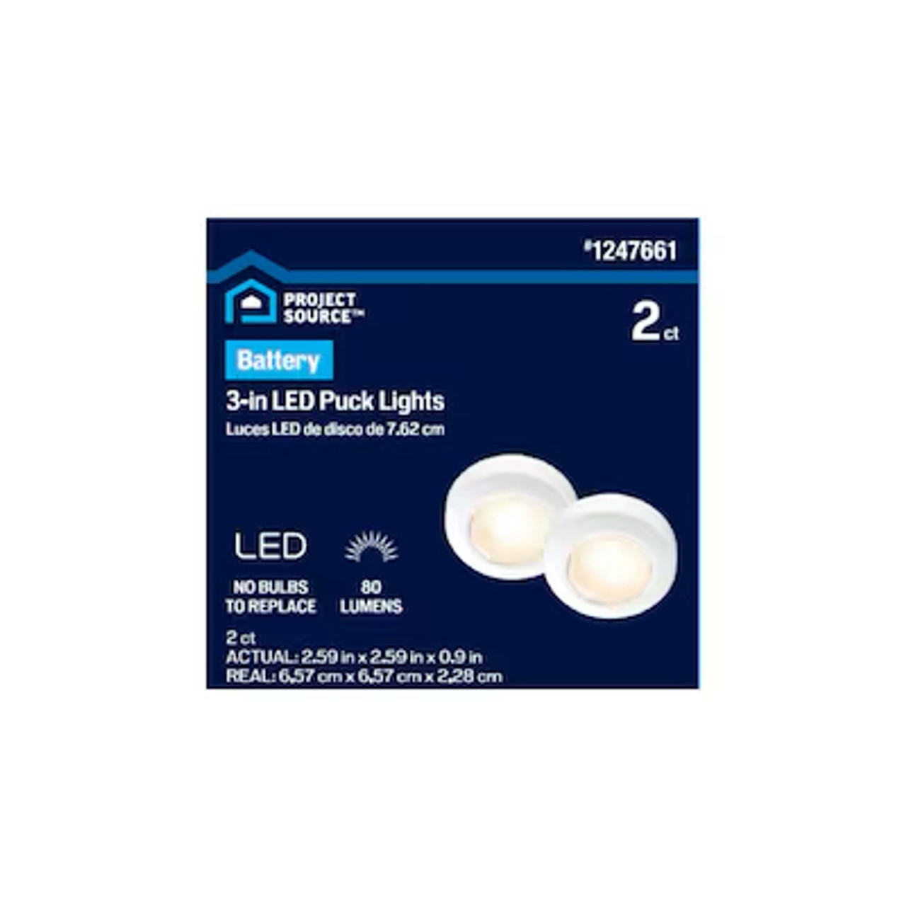 Project Source LED Puck Light 2-Pack 2.6-in Battery LED Under Cabinet Puck Ligh