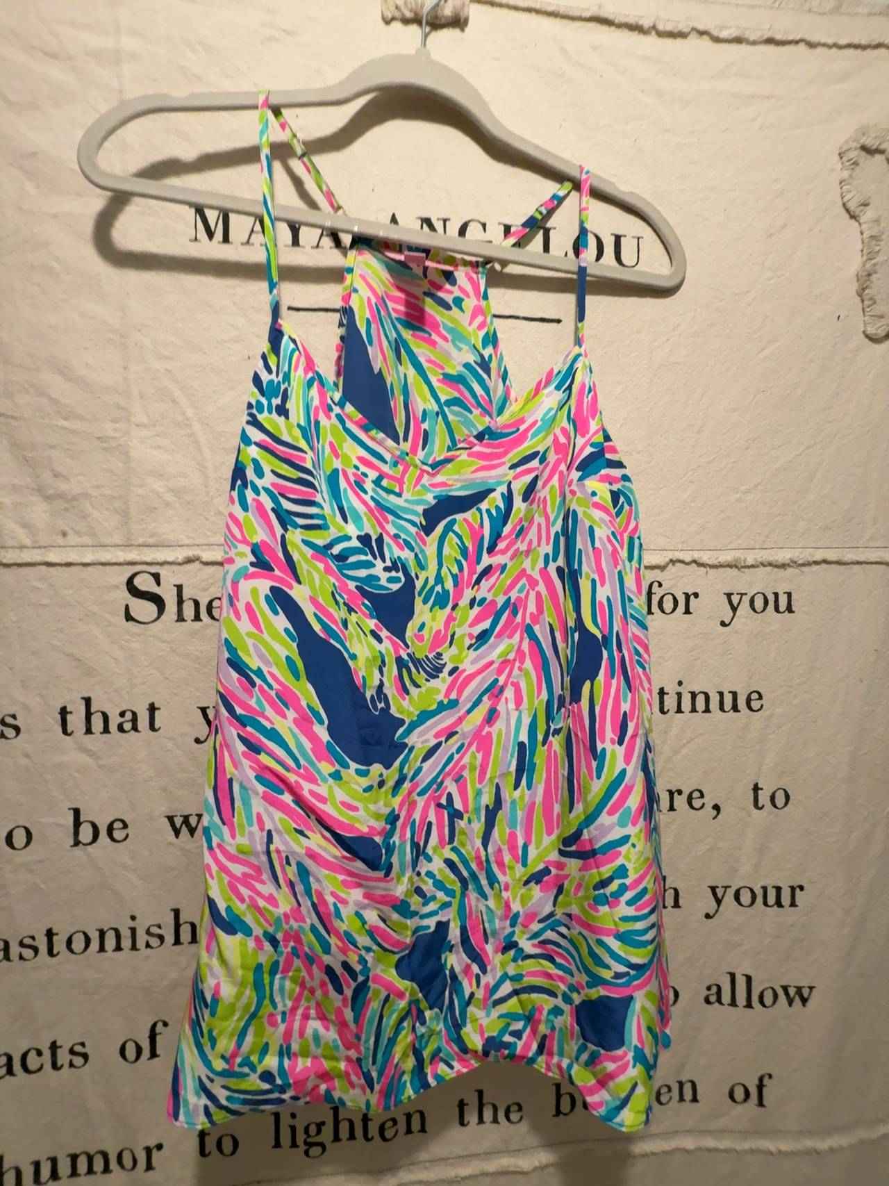 Lilly Pulitzer Dusk Silk Tank Top Indigo Palm Reader Print: Medium