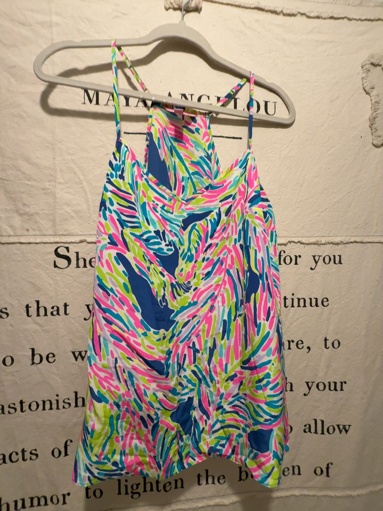 Lilly Pulitzer Dusk Silk Tank Top Indigo Palm Reader Print: Medium
