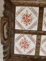 Vintage Hand Carved Wooden Serving Tray with Ceramic Tile - Image 3