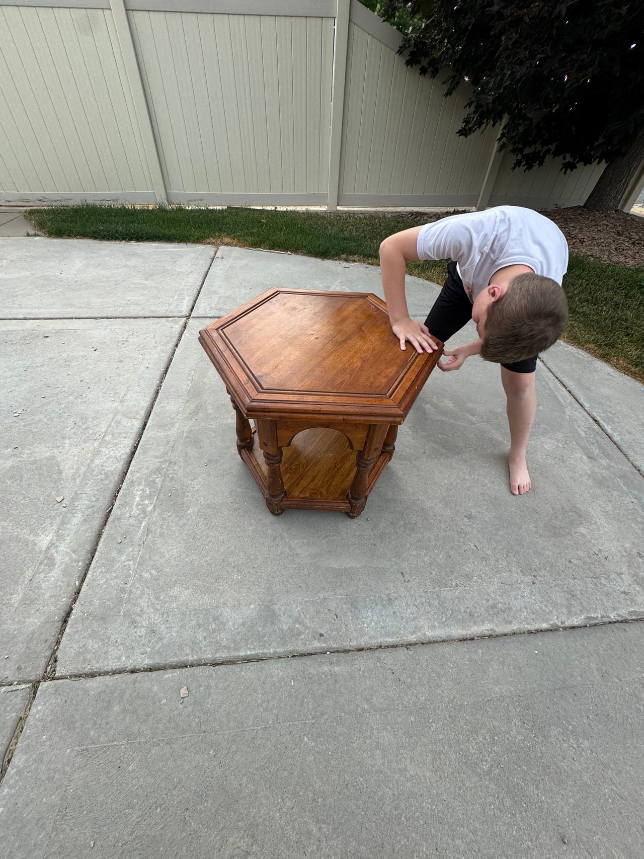 Vintage Hexagon Wood Side Table