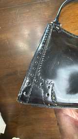 Y2K Via Spiga Black Patent Leather Brogue Shoulder Bag - Image 4