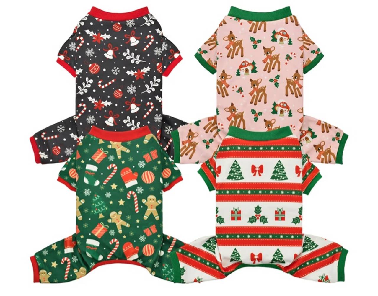 Vehomy 4-Pack XXL Christmas Dog Pajamas Xmas Pet Clothes Warm Fleece Puppy 
