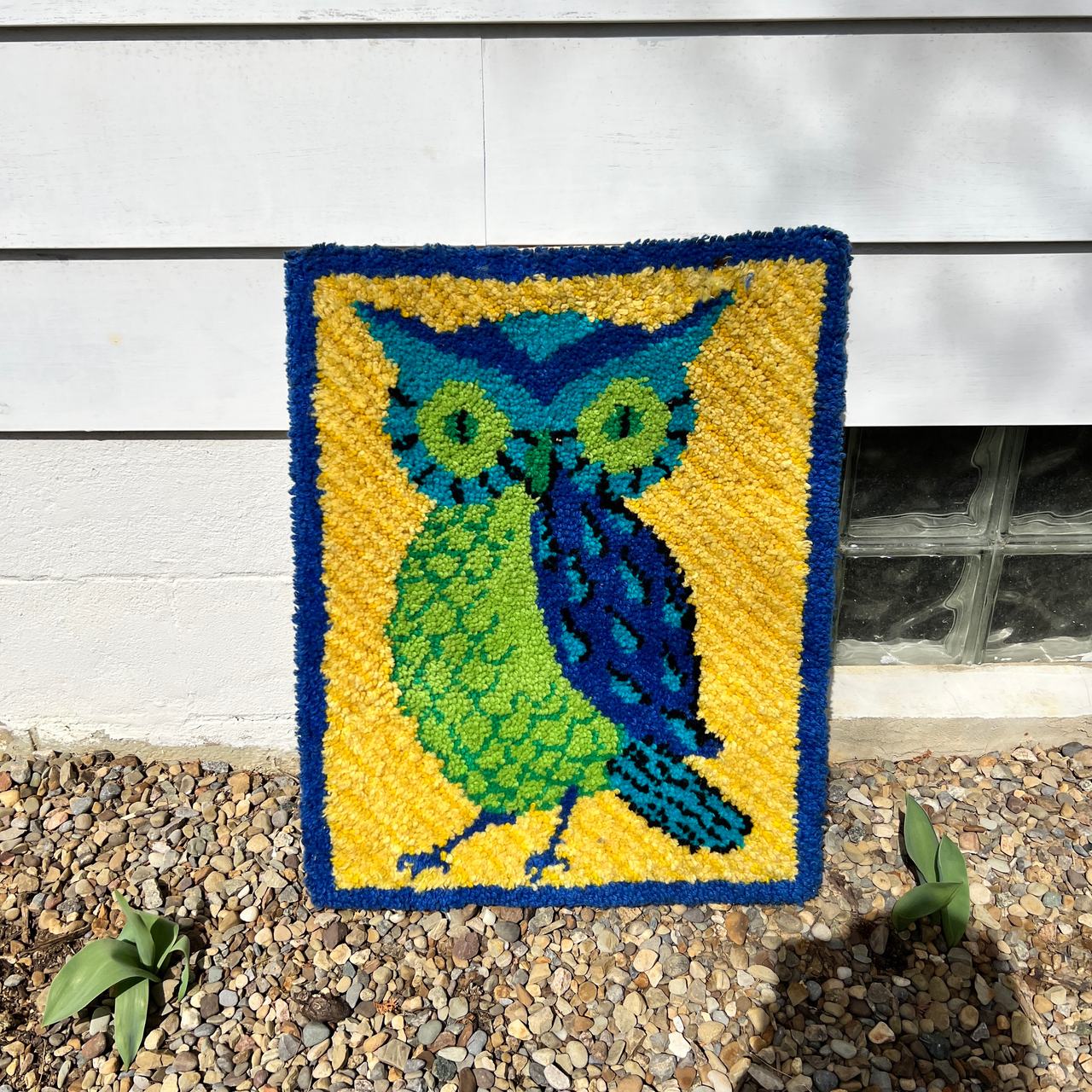 Vintage Owl Latch Hook Rug Wall Hanging
