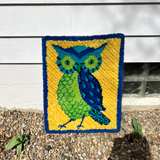 Vintage Owl Latch Hook Rug Wall Hanging - Image 1