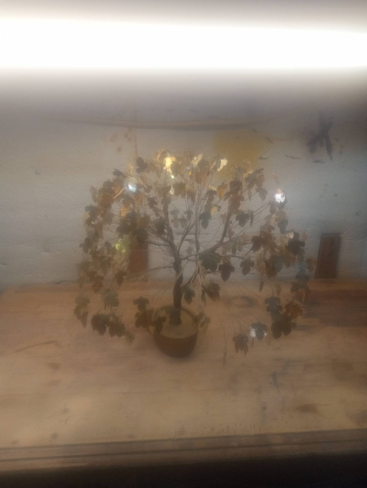 Vintage Metal Wire Tree Sculpture with Leaves