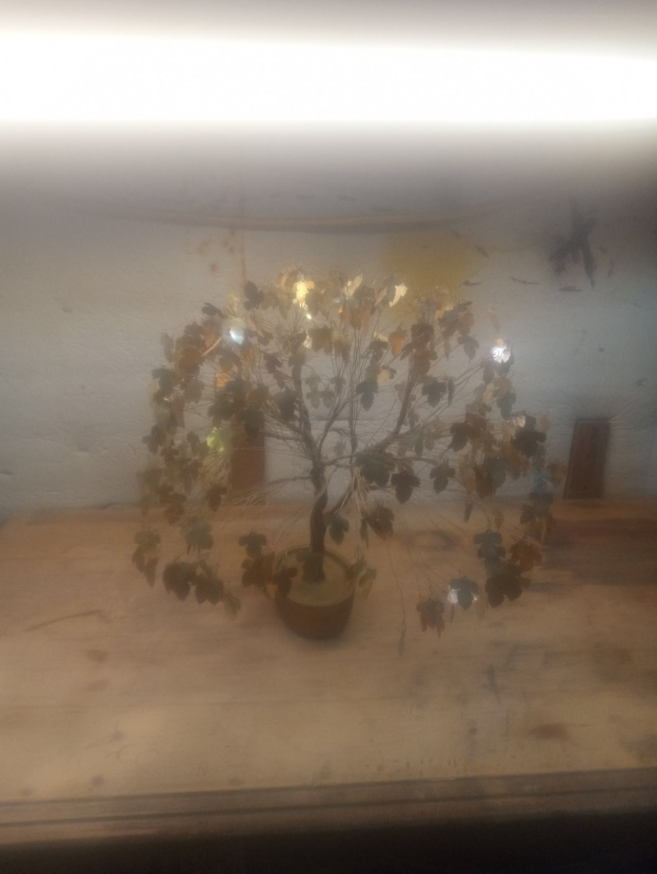 Vintage Metal Wire Tree Sculpture with Leaves