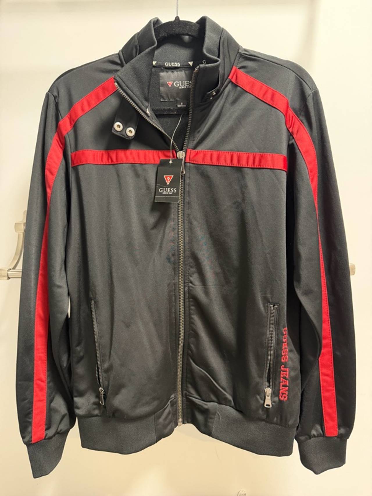Guess Jeans Men's Track Jacket Black/Red Zip Up SMALL