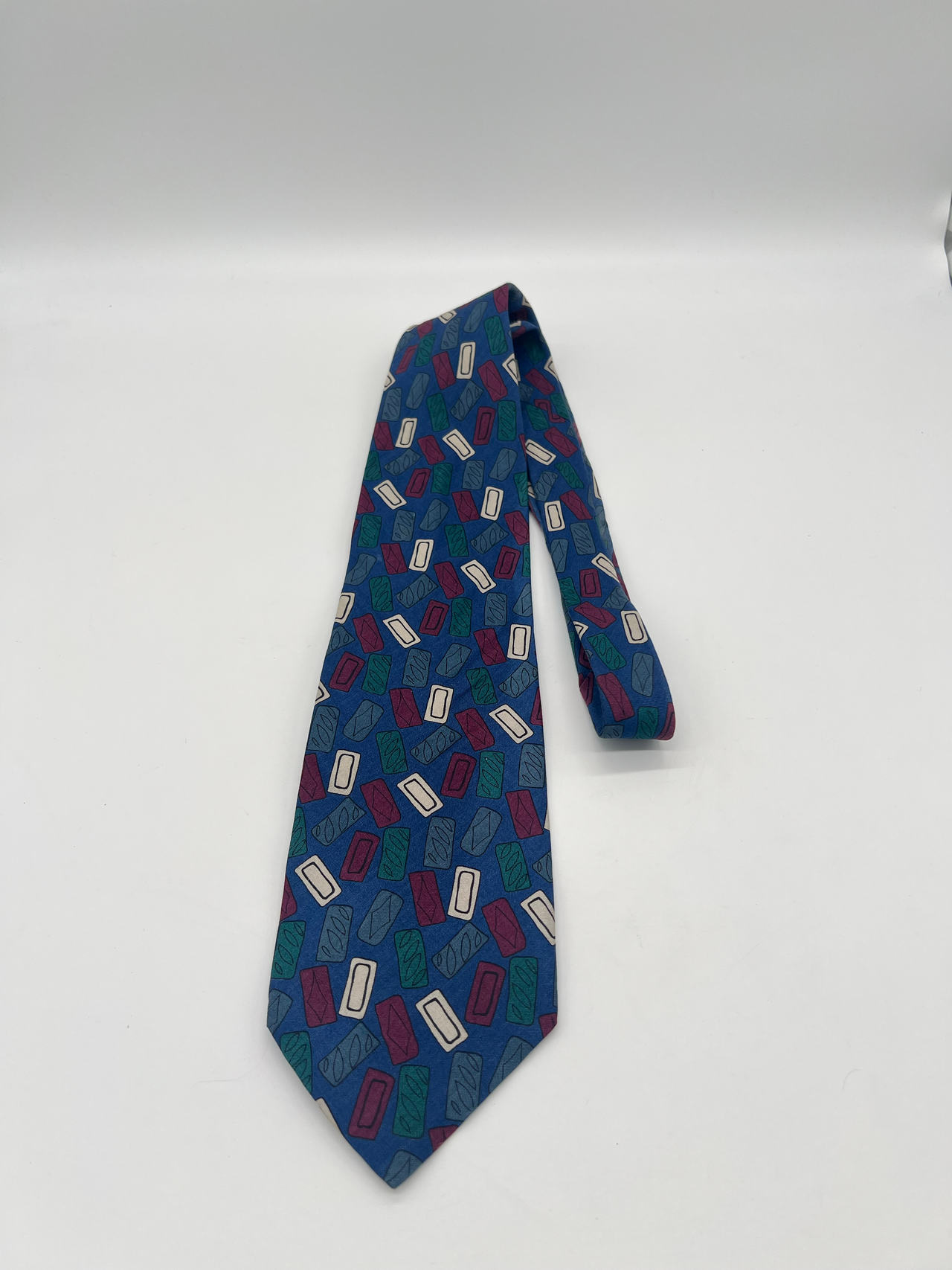 Vintage Michael Jacobs Collection Hand Sewn Silk Tie Blue Graphic Pattern