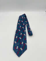 Vintage Michael Jacobs Collection Hand Sewn Silk Tie Blue Graphic Pattern - Image 1