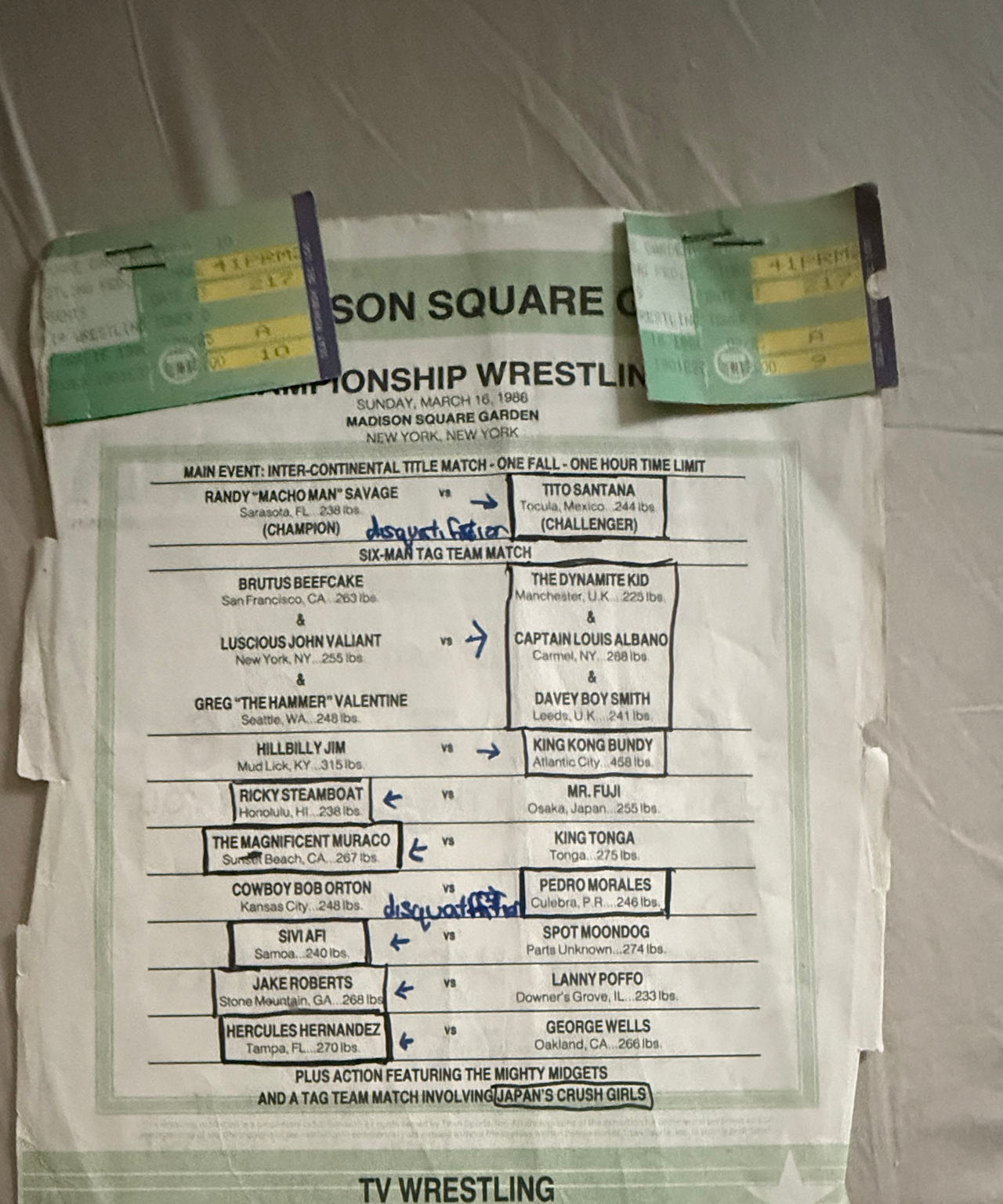 WWF Madison Square Garden Wrestling Program with Ticket Stubs