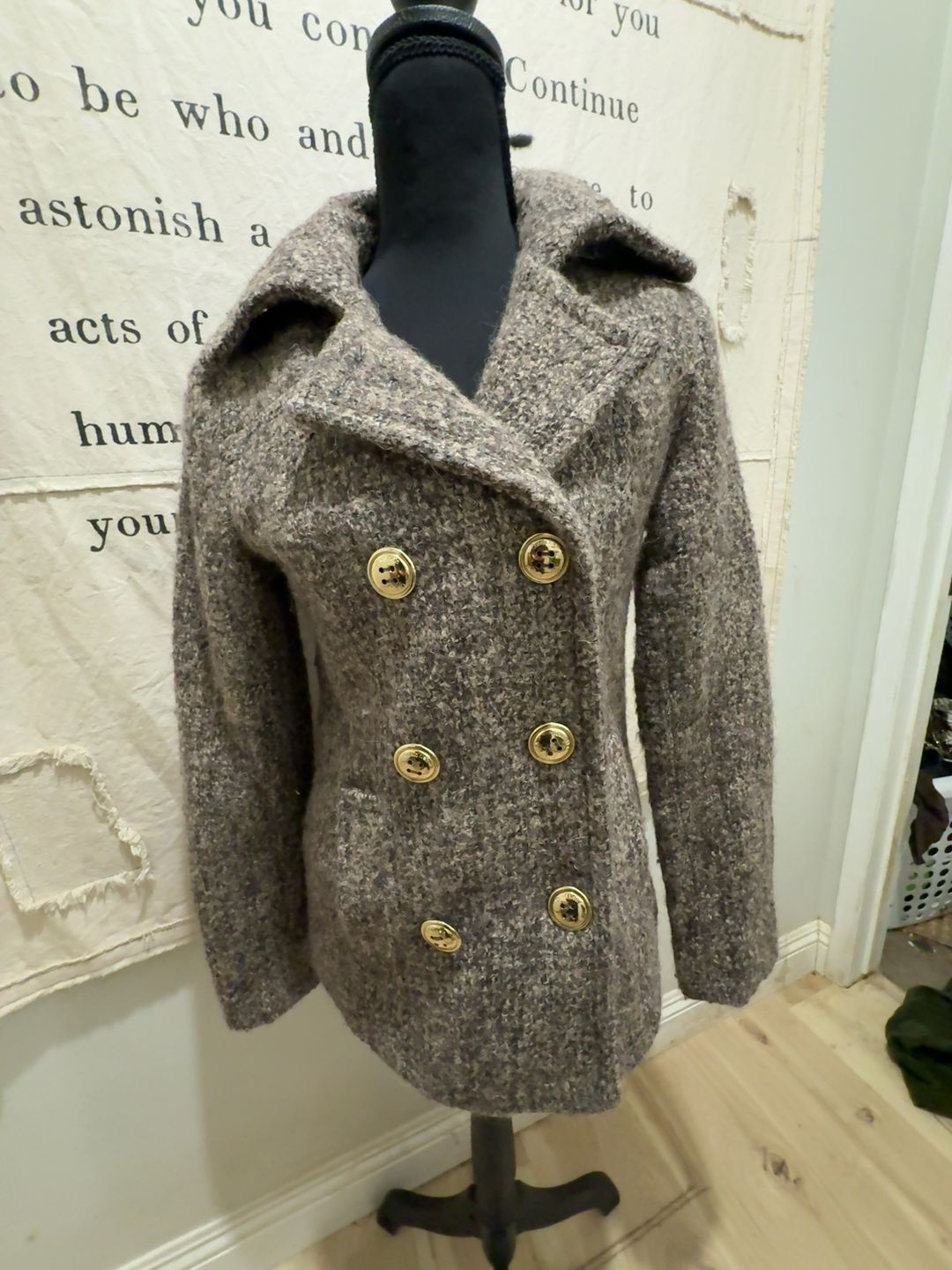 Calvin Klein Wool Blend Double Breasted Coat - Brown