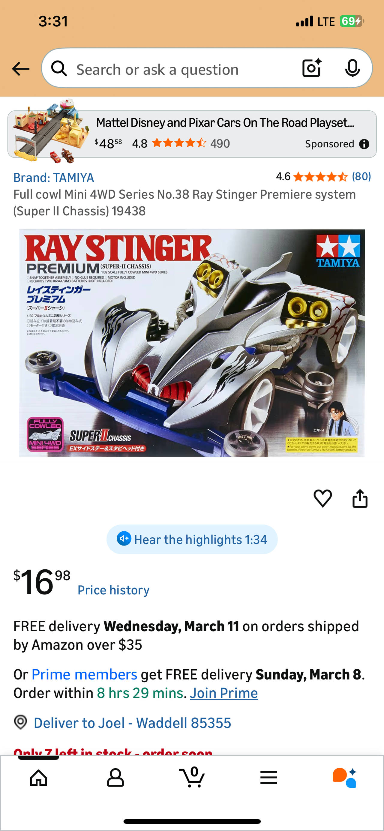 Tamiya Ray Stinger Premium Super-II Chassis 1/32 Scale Mini 4WD Kit