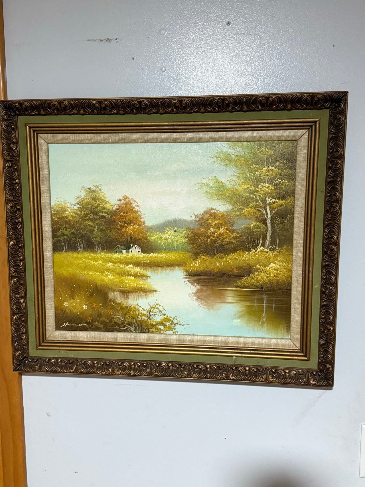 Vintage Landscape Oil Painting in Ornate Frame