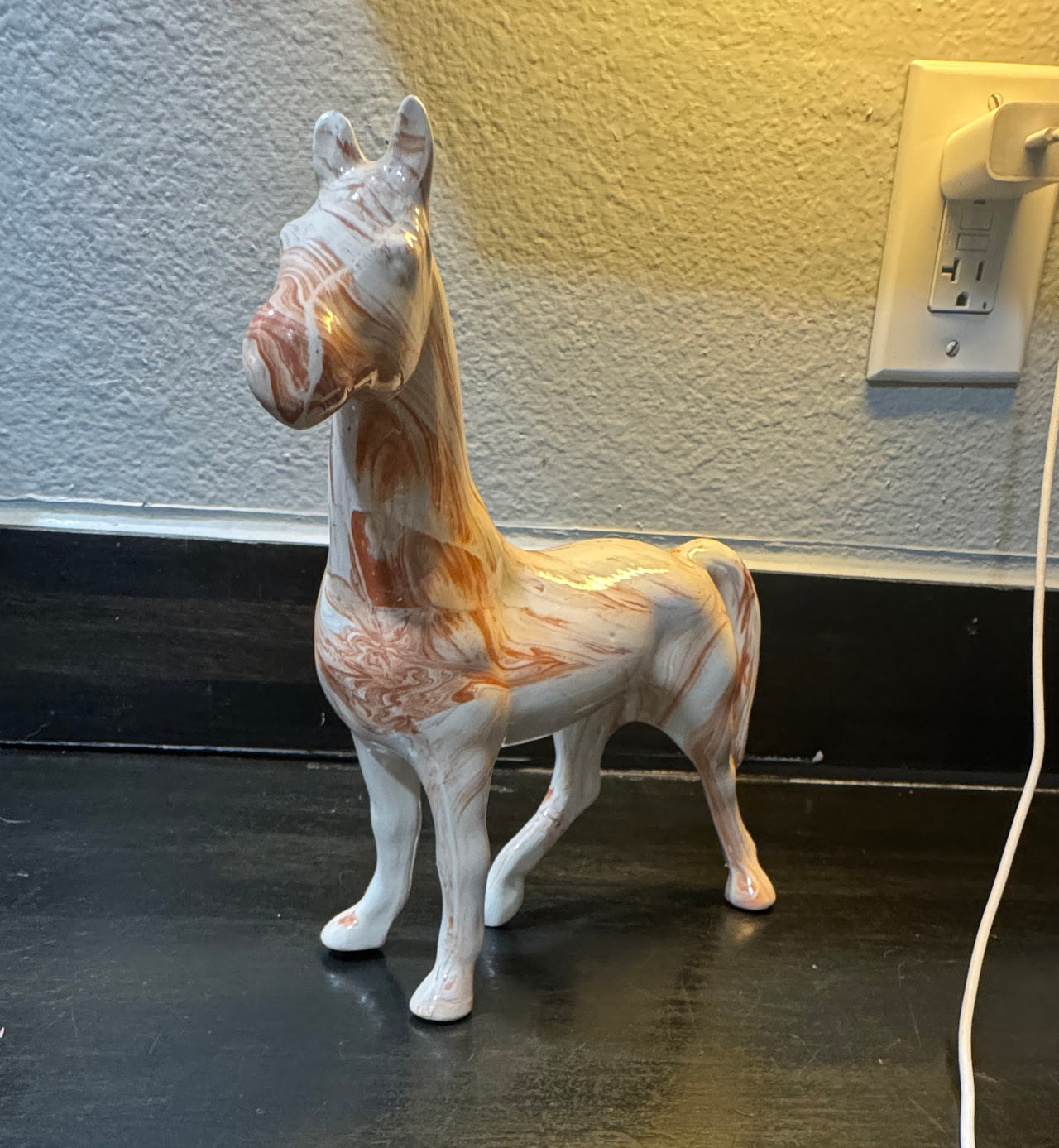 Vintage Marbled Ceramic Horse Figurine