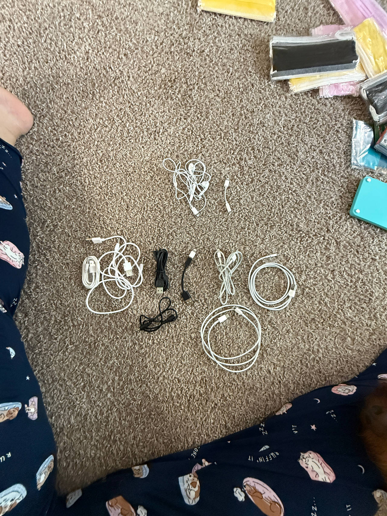 Assorted Charging Cables and Earbuds