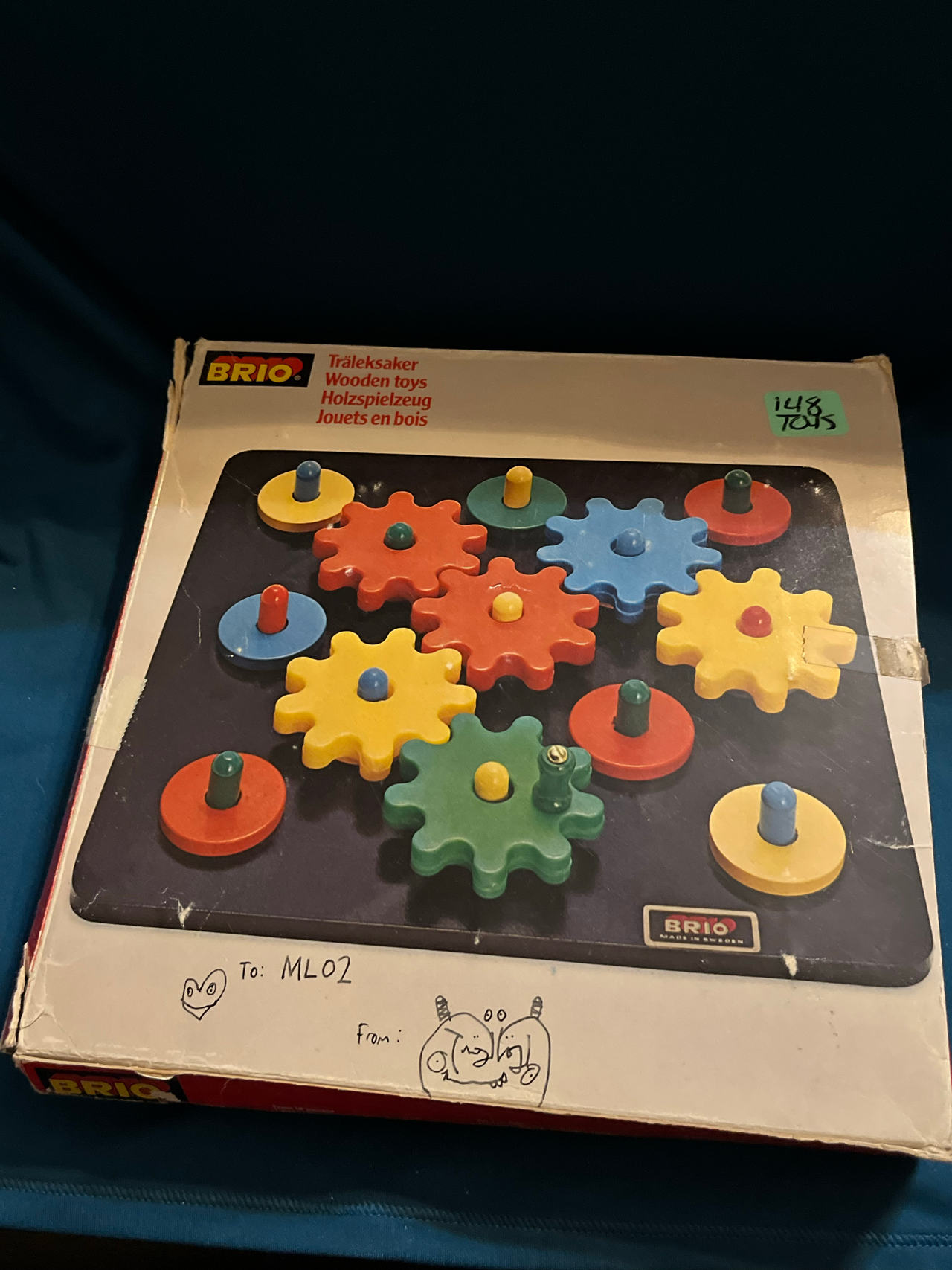 Vintage BRIO Wooden Gear Toy Set – Complete, Colorful Pieces – Original Box