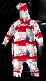 I AM QUEEN Hooded Baby Romper - Red & White Stripes - Image 3