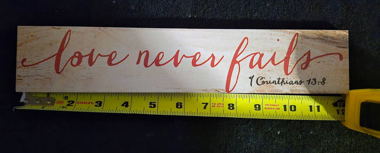 Love Never Fails 1 Corinthians 13:8 Wooden Wall Decor