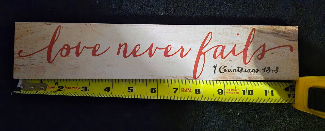 Love Never Fails 1 Corinthians 13:8 Wooden Wall Decor