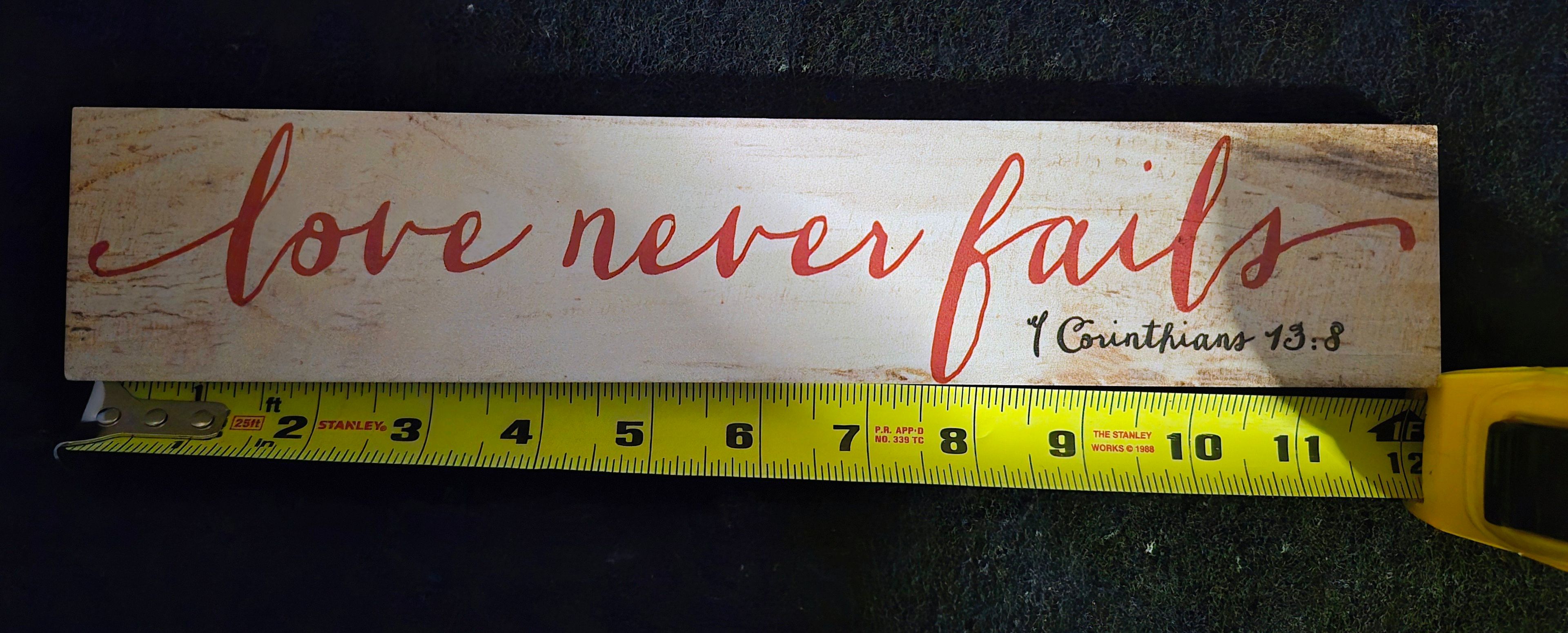 Love Never Fails 1 Corinthians 13:8 Wooden Wall Decor