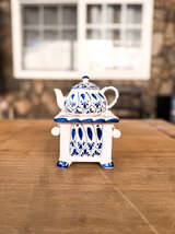 Talavera Blue and White Teapot with Essential Oil Warmer Base - Image 5