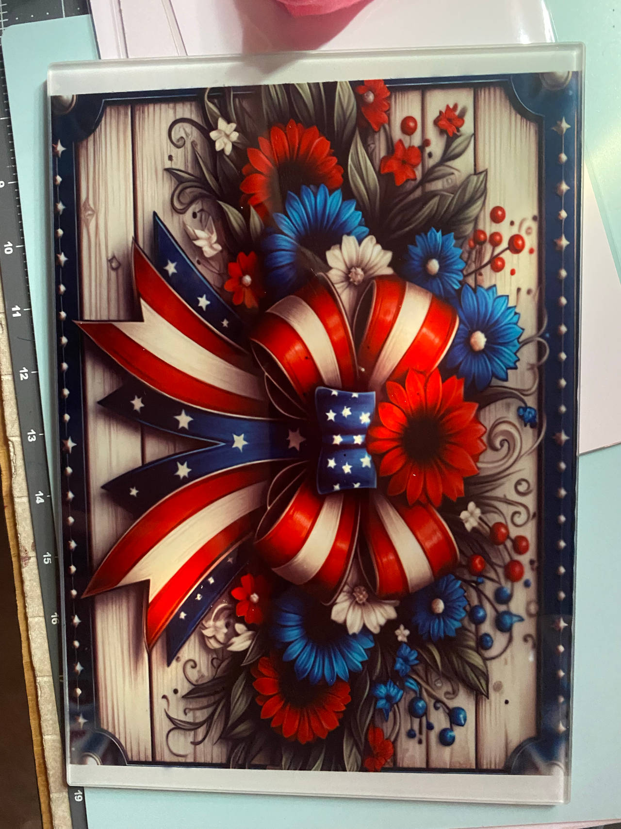 Patriotic Floral Art Print glass cutting board Sublimation 