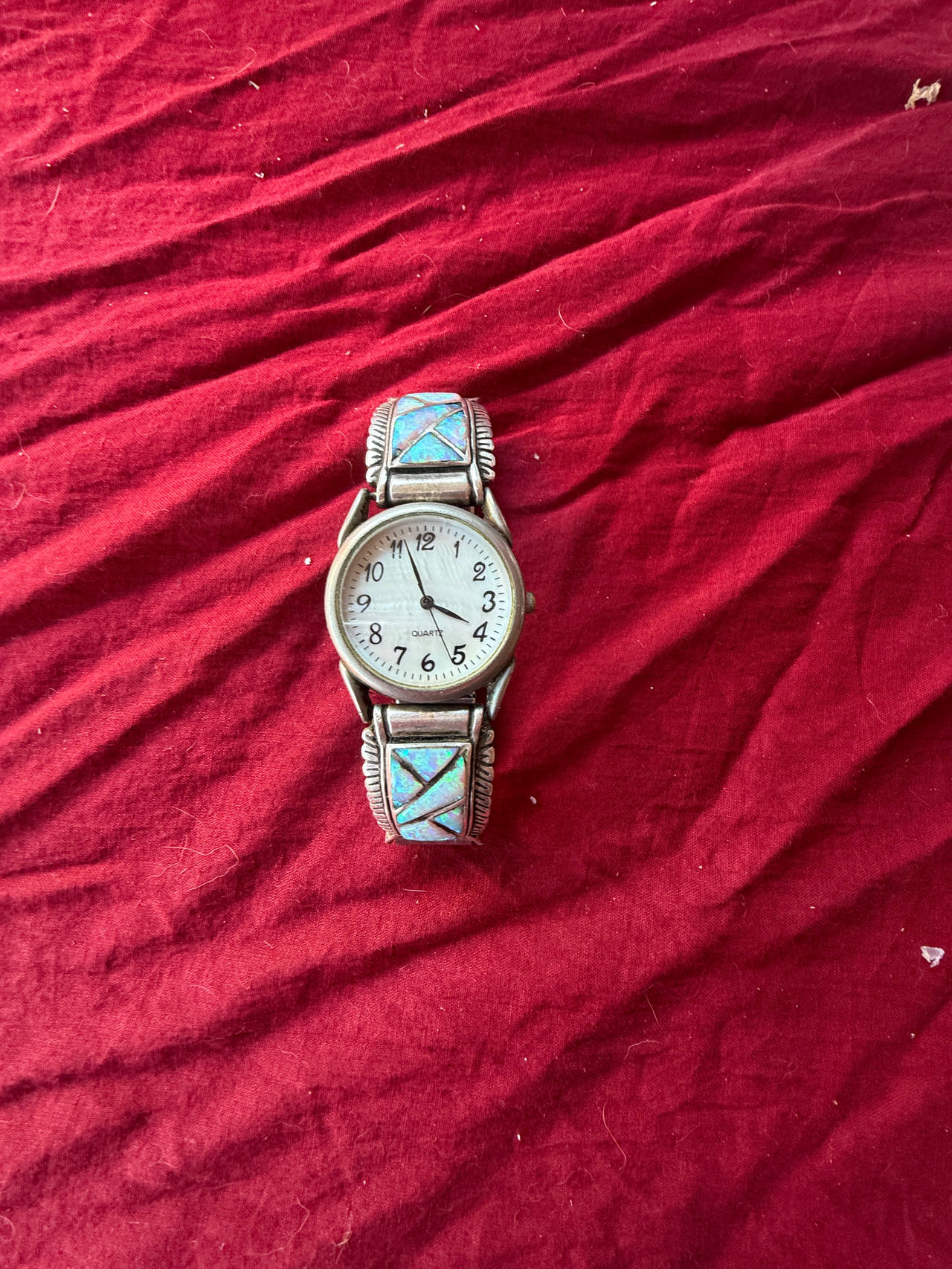 Vintage Southwest Lab Opal Inlay Sterling Silver Watch