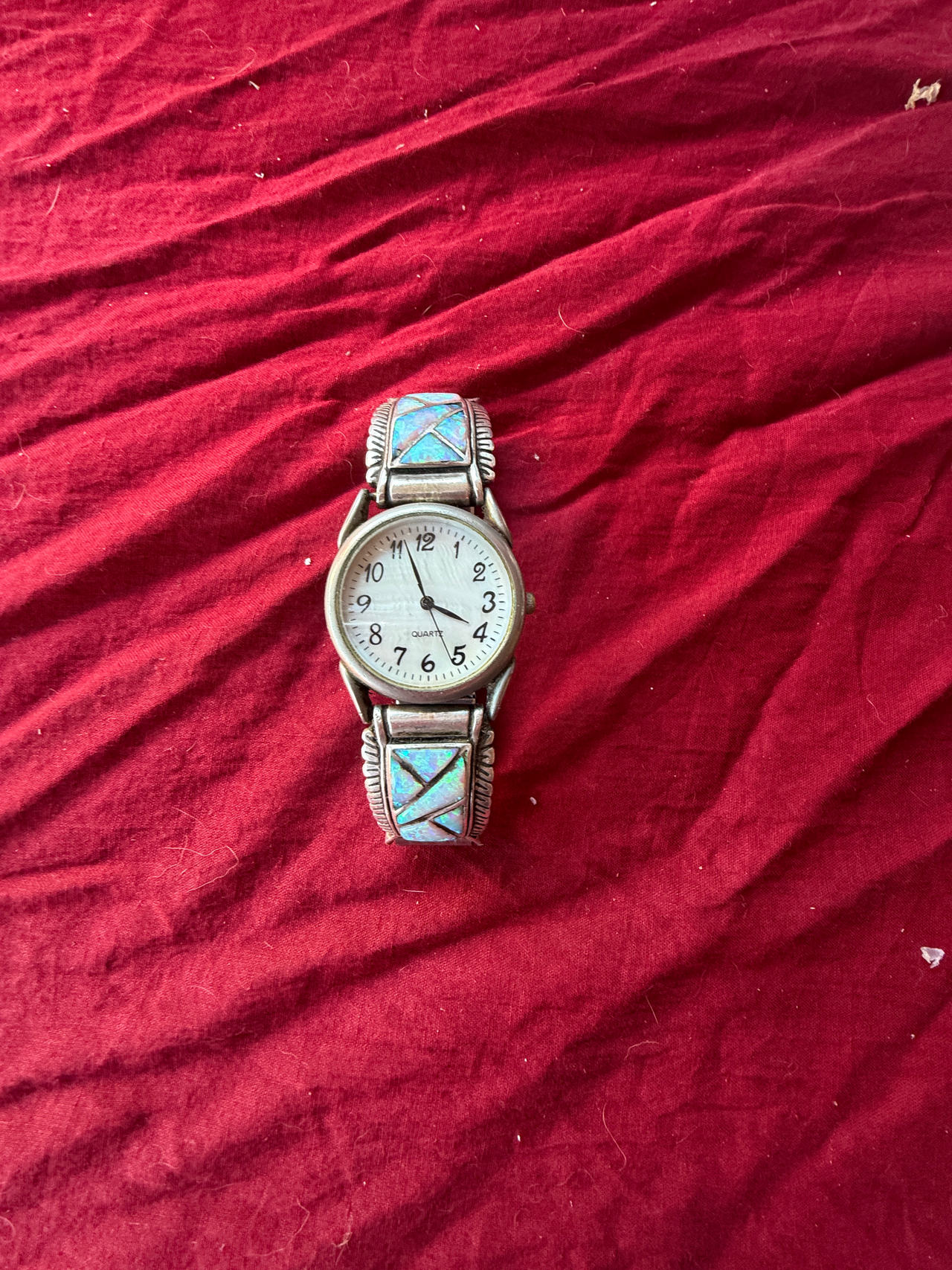 Vintage Southwest Lab Opal Inlay Sterling Silver Watch