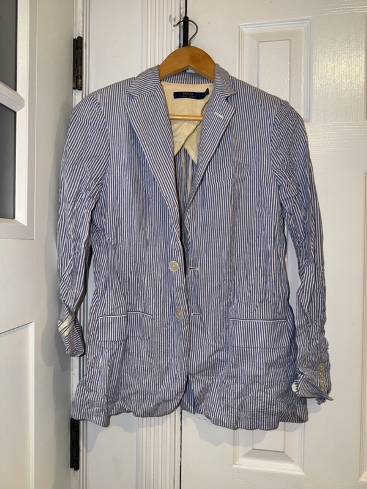 Ralph Lauren Seersucker Blue Striped Blazer Size 4 