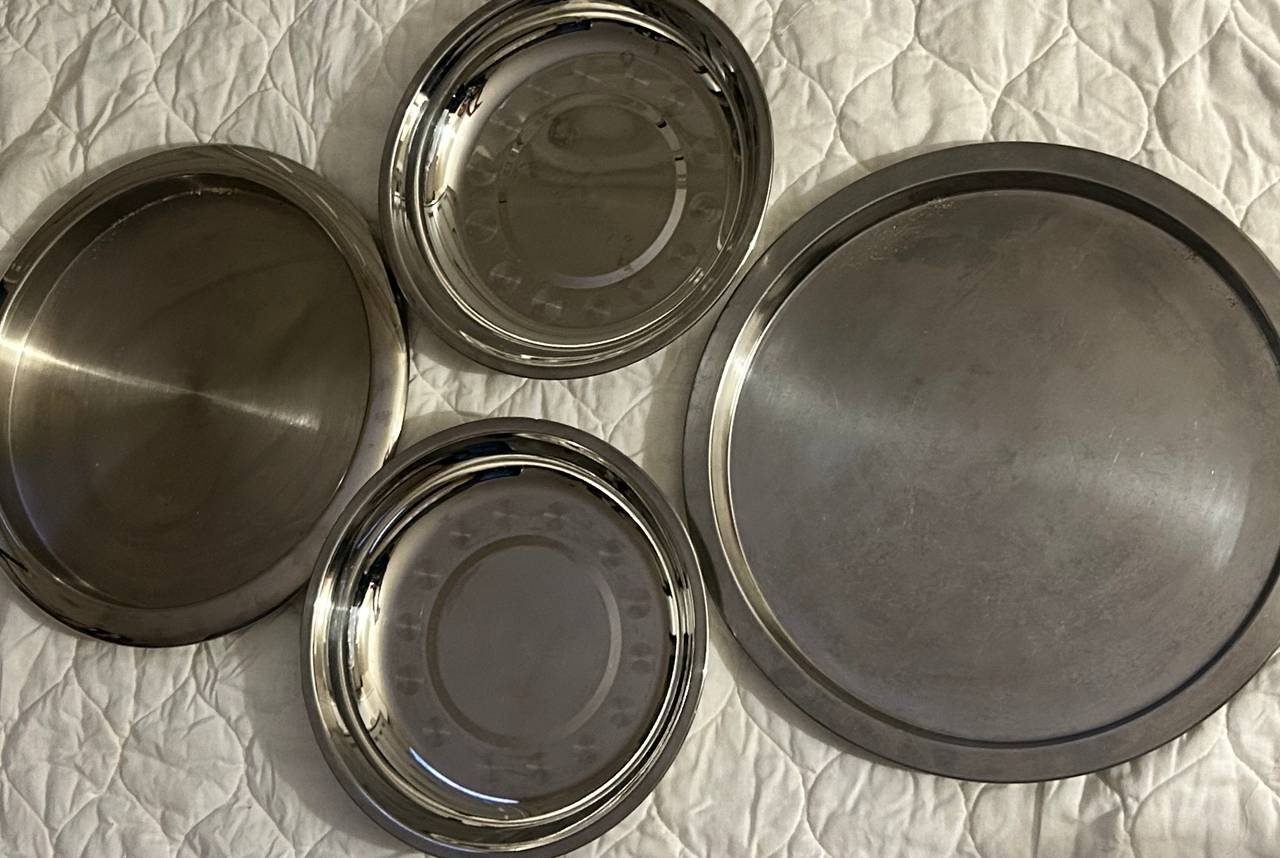4 Stainless Steel Round Serving Tray Set