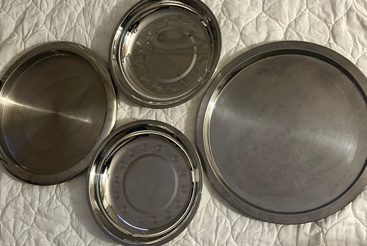 4 Stainless Steel Round Serving Tray Set