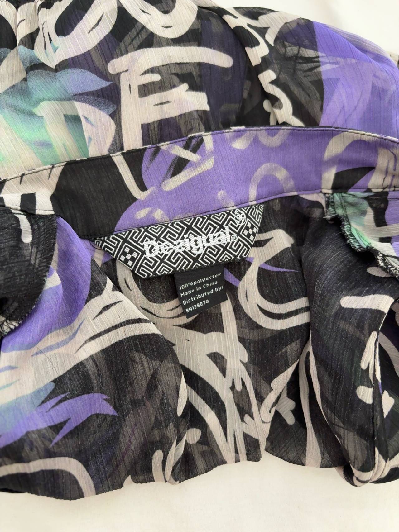 Y2K Vintage 2000s Desigual Women's Sheer Black Multicolor Sequin Top