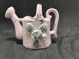 Vintage Pink Hobnail Ceramic Miniature Watering Can with Applied Rose - Image 2