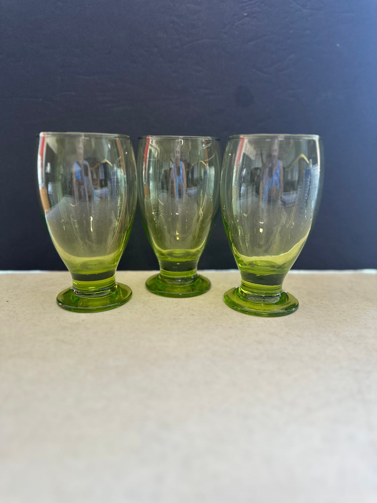 Libbey Avocado Green Footed Glasses