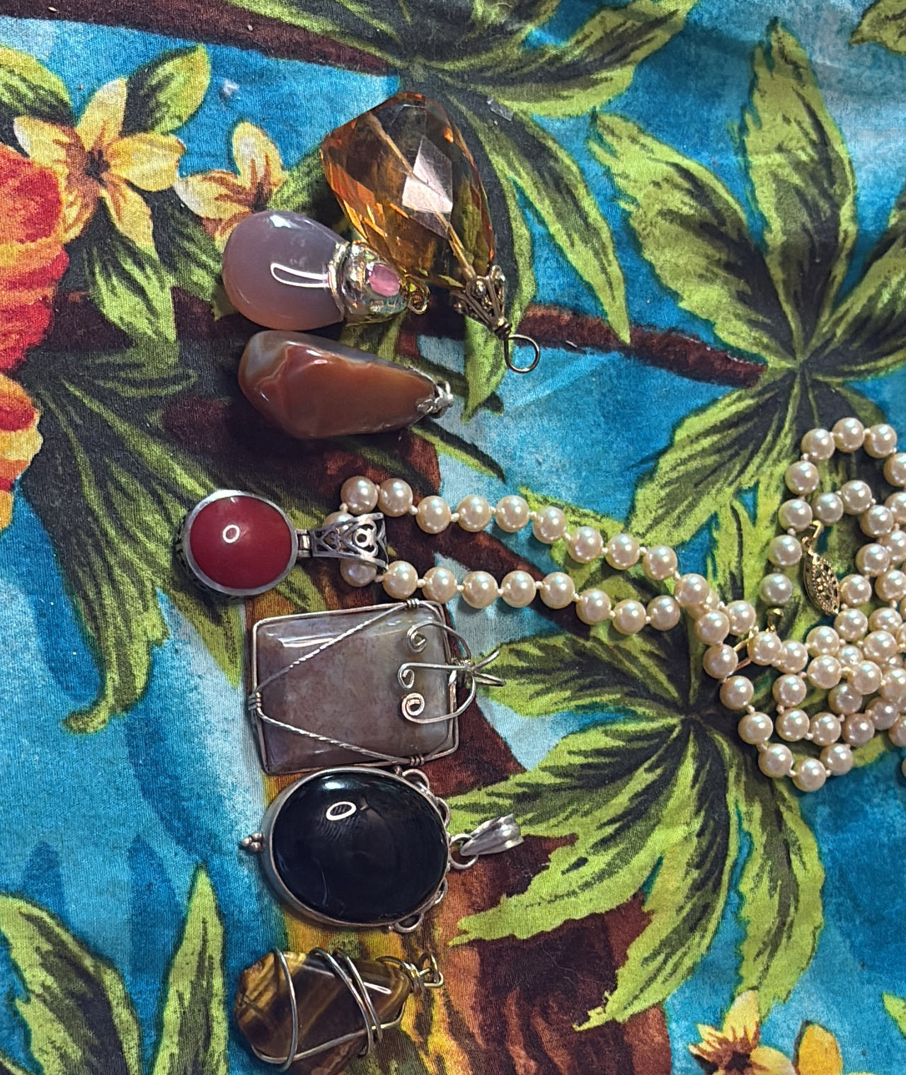 Vintage Gemstone Pendant and Pearl Necklace Collection 2 sterling silver