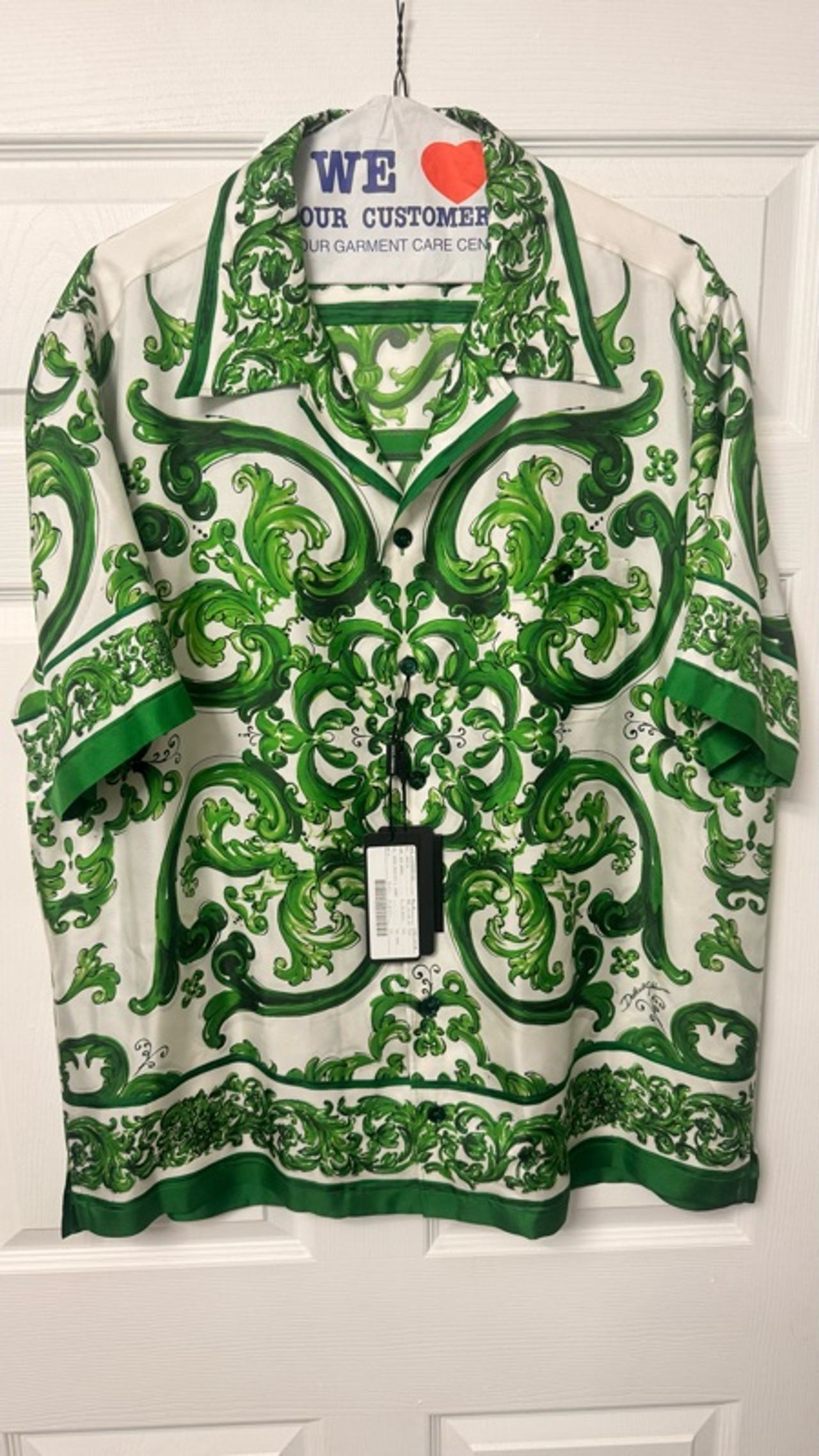 Brand NEW Dolce & Gabbana Men's Green Majolica Print Silk Shirt SIZE 44