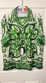Brand NEW Dolce & Gabbana Men's Green Majolica Print Silk Shirt SIZE 44 - Image 1