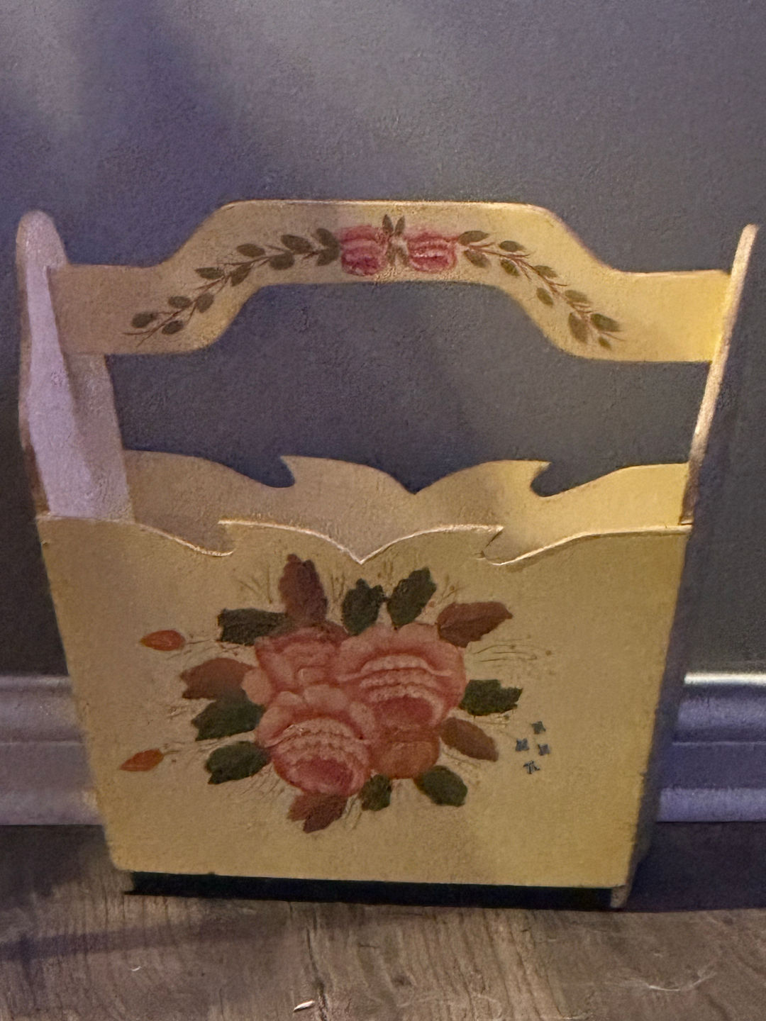 Vintage Hand-Painted Wooden Magazine Rack- cottagecore/ shabby chic