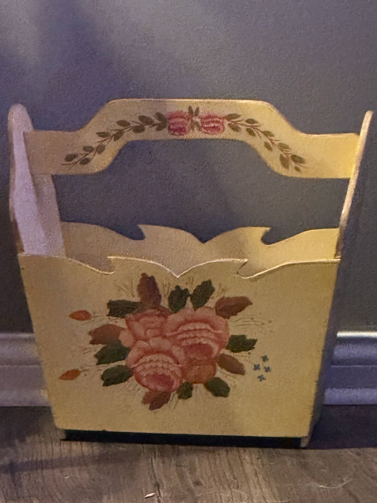 Vintage Hand-Painted Wooden Magazine Rack- cottagecore/ shabby chic