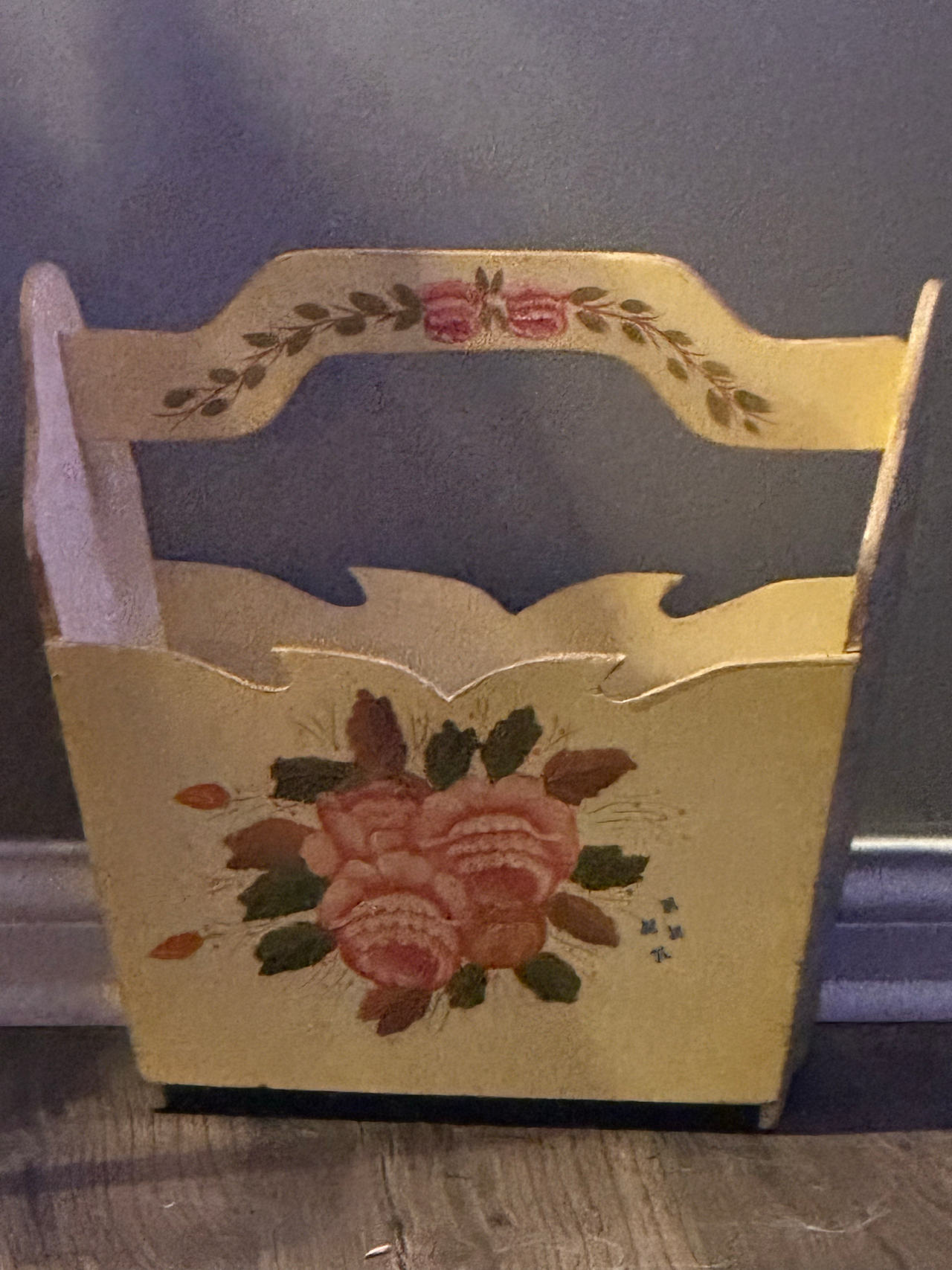 Vintage Hand-Painted Wooden Magazine Rack- cottagecore/ shabby chic