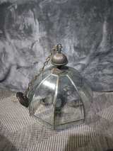 Vintage Brass and Beveled Glass 3-Light Hanging Chandelier - Image 2