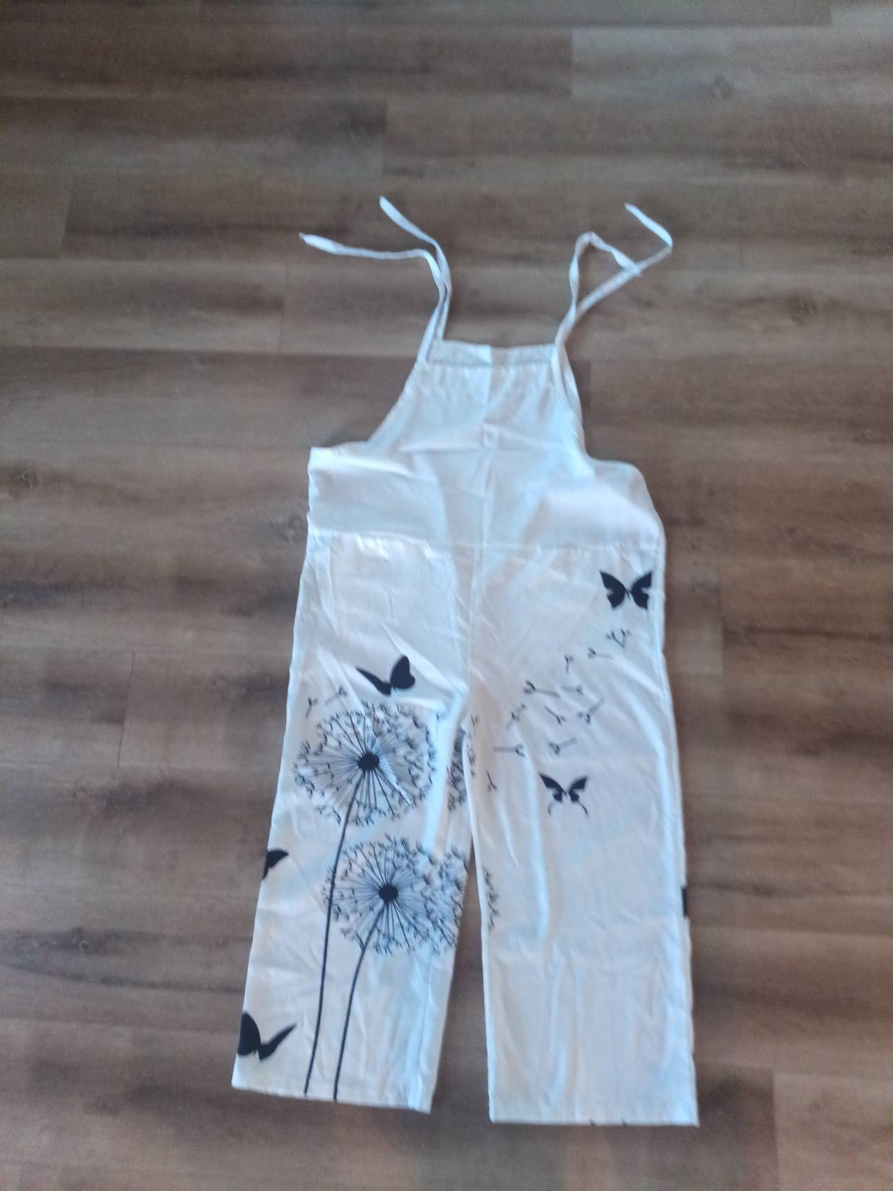 White Dandelion and Butterfly Print Jumpsuit